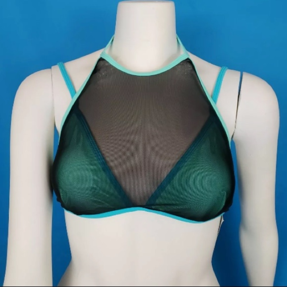 NWT Catalina Blue & Black Mesh Triangle Bikini Halter Junior XL